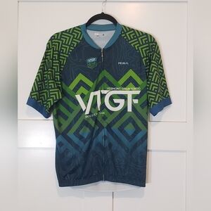 Primal Cycling Race Cut Jersey Full Zip Up Vermont Gran Fondo Green Blue Large